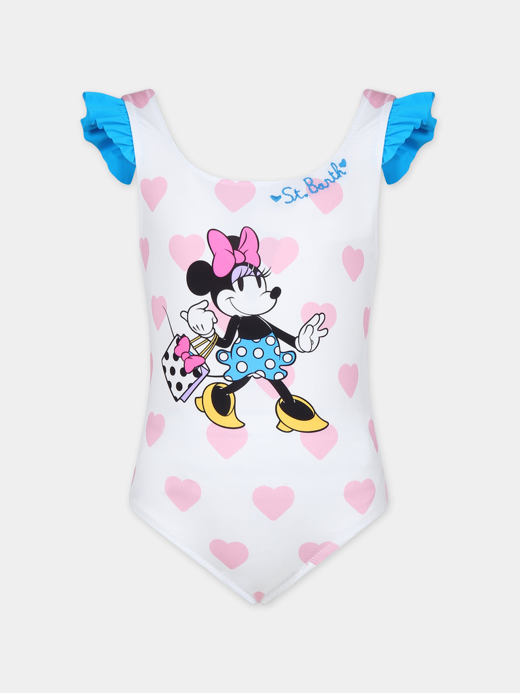 White swimsuit for girl with Minnie print